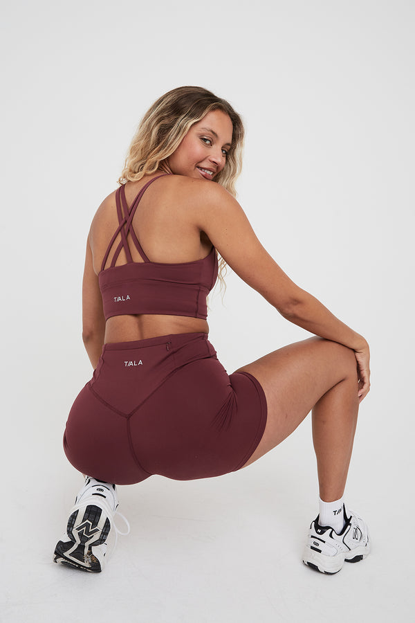 SKINLUXE HIGH WAISTED CYCLING SHORTS - DARK CHERRY