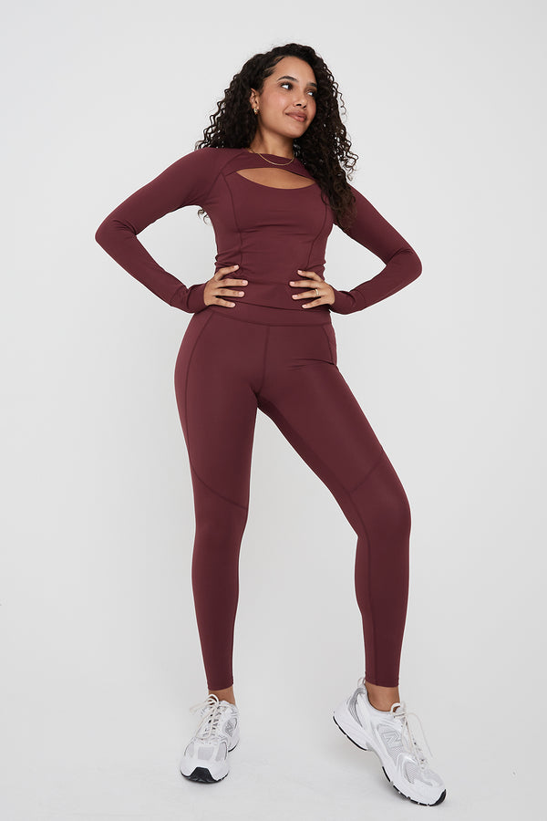 SKINLUXE CUT OUT LONG SLEEVE TOP - DARK CHERRY