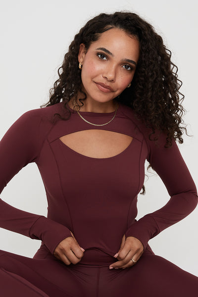 SKINLUXE CUT OUT LONG SLEEVE TOP - DARK CHERRY