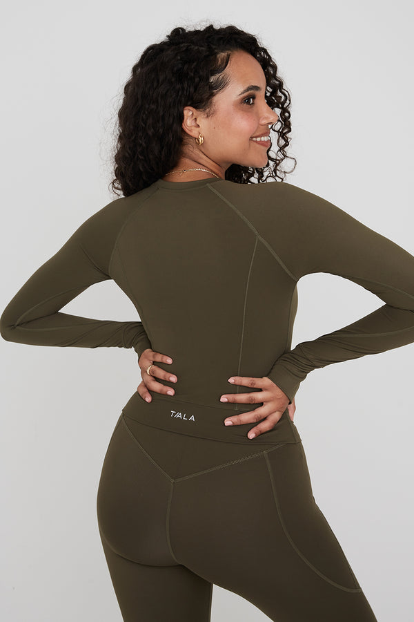 SKINLUXE CUT OUT LONG SLEEVE TOP - KHAKI