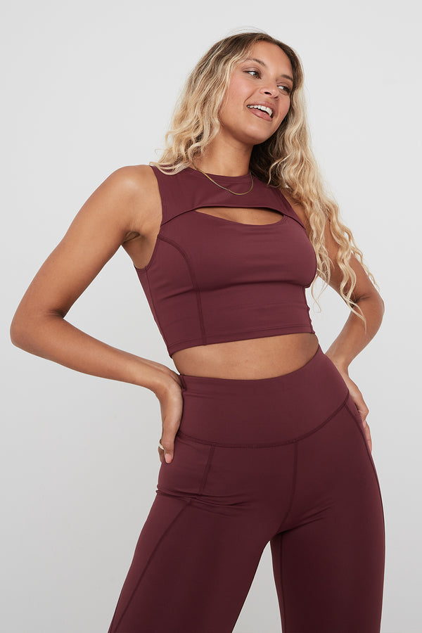 SKINLUXE BUILT-IN SUPPORT CROP CUT OUT VEST - DARK CHERRY