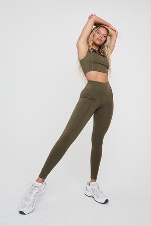 SKINLUXE HIGH WAISTED SIDE POCKET LEGGING - KHAKI