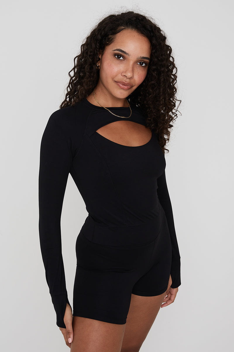 SKINLUXE CUT OUT LONG SLEEVE TOP - SHADOW BLACK