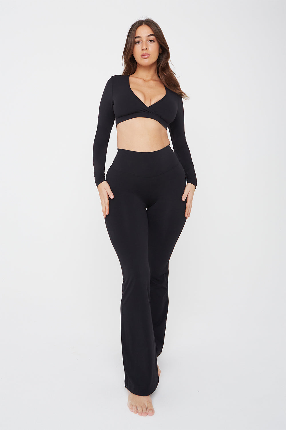 DayFlex Wrap Long Sleeve Crop Top - Shadow Black