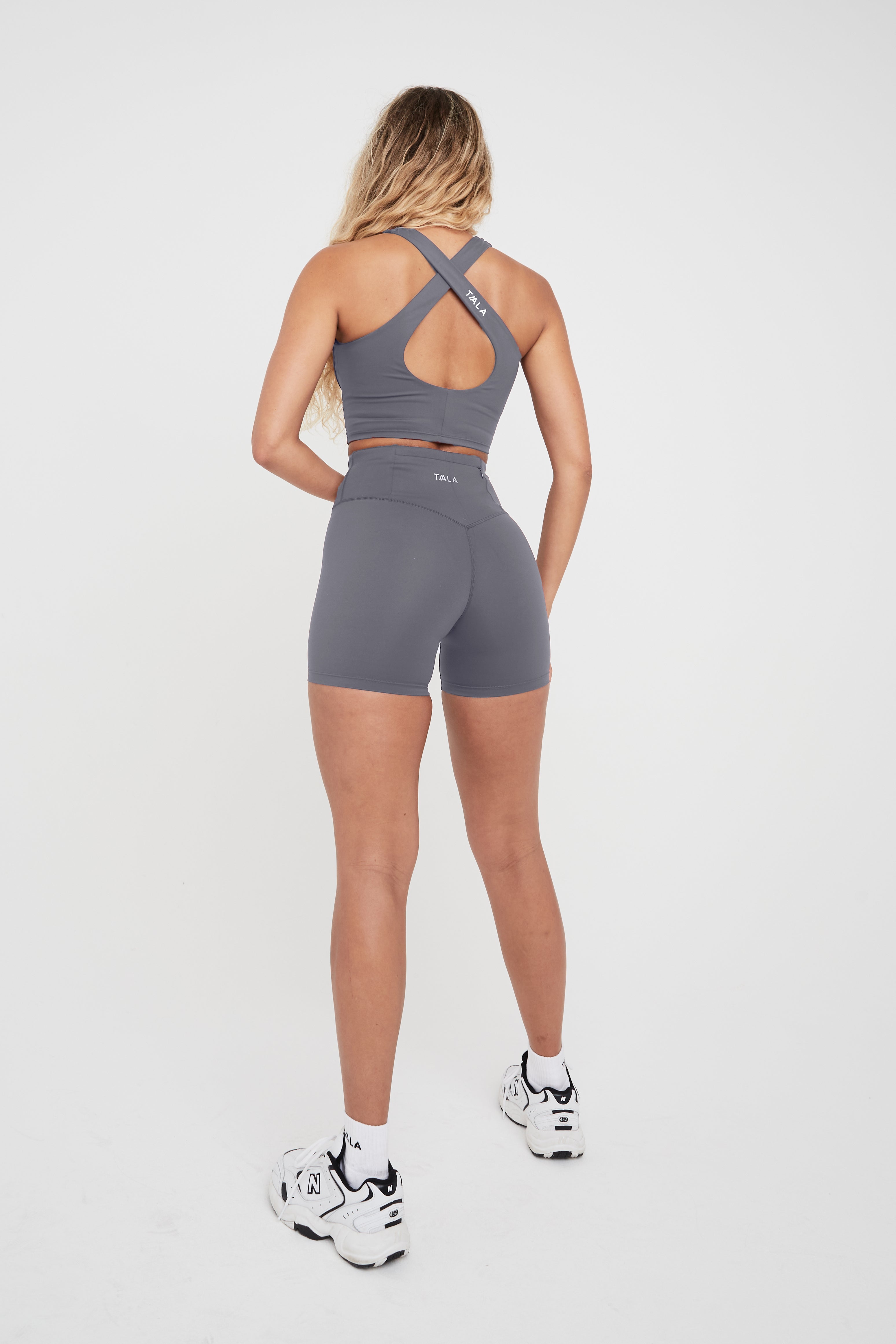 SkinLuxe High Neck Cross Back Sports Bra - Grey